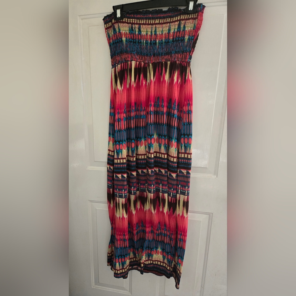 No boundaries Womens Strapless Colorful Maxi Summer Dress
